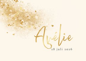 Geboortekaartje stijlvol hartjes goud spetters waterverf