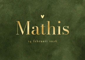 Geboortekaartje velvet groen natuurlijk hartje goud