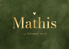 Geboortekaartje velvet groen natuurlijk hartje goud