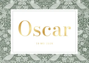 Geboortekaartje vintage vogelpatroon groen