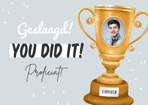 Geslaagd kaart algemeen school kampioen beker foto confetti