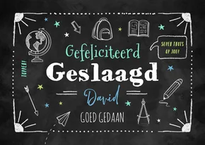Geslaagd kaart examens doodle krijtbord trots