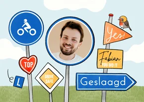 Geslaagd kaart foto motor rijbewijs verkeersborden