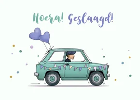 Geslaagd rijbewijs auto met vlaggetjes