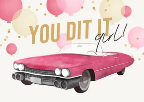 Geslaagd rijbewijs oldtimer pink ballonnen you did it