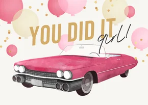 Geslaagd rijbewijs oldtimer pink ballonnen you did it