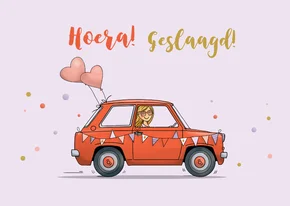 Geslaagd rijbewijs vrouw mini auto