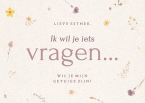 Getuige kaartje ik wil je iets vragen met gedroogde bloemen