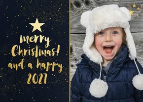 Gouden sterren kerstkaart met zwarte achtergrond