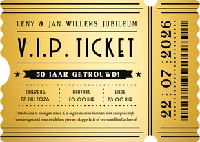Gouden ticket huwelijksjubileum uitnodiging