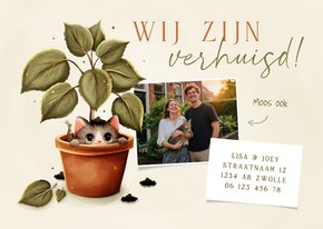 Grappig verhuiskaartje kat in plant met foto