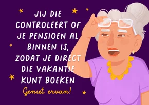 Grappige felicitatiekaart cartoon humor pensioen brilletje