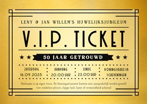 Grappige gouden V.I.P. ticket uitnodiging huwelijksjubileum