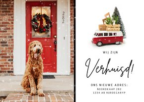 Grappige kerst verhuiskaart met Volkswagen busje en foto