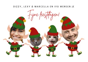 Grappige kerstkaart 2 personen +2 huisdieren in kerstpakjes