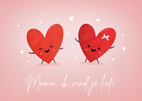Grappige moederdagkaart met 2 hartjes met oogjes