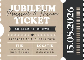 Grappige ticket vorm huwelijksjubileum uitnodiging kraftlook