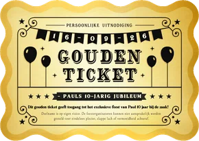 Grappige uitnodiging jubileum gouden ticket