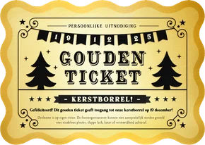 Grappige uitnodiging kerstborrel gouden ticket stijl