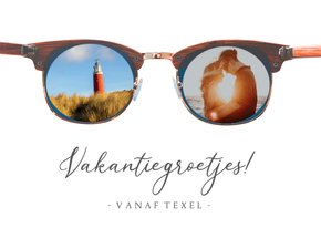 Grappige vakantiekaart met vakantiefoto's in een zonnebril