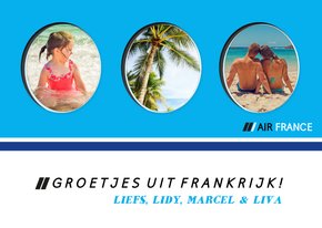 Grappige vakantiekaart vliegtuigraampjes met vakantiefoto's