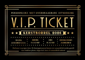 Grappige zakelijke uitnodiging kerstborrel VIP-ticket goud