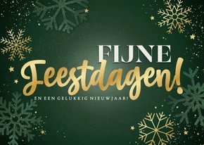 Groene kerstkaart sneeuwvlokken sterren Fijne Feestdagen