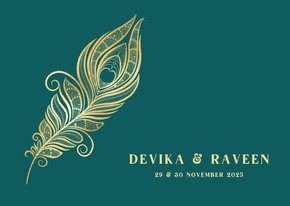 Hindoestaanse trouwkaart met gouden pauwenveer 