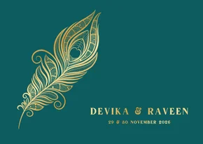 Hindoestaanse trouwkaart met gouden pauwenveer 
