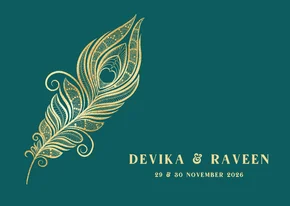 Hindoestaanse trouwkaart met gouden pauwenveer 