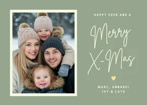 Hippe kerstkaart met eigen foto, namen & Merry X-mas