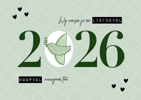 Hippe nieuwjaarskaart duifje liefdevol & hoopvol 2026