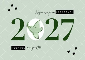 Hippe nieuwjaarskaart duifje liefdevol & hoopvol 2027