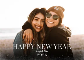 Hippe nieuwjaarskaart met grote foto en happy newyear