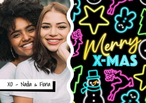 Hippe retro jaren 80 neon kerstkaart met eigen foto 