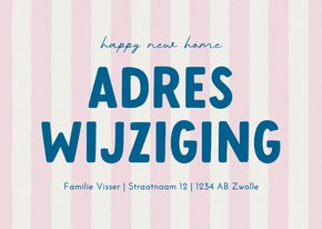 Hippe verhuiskaart adreswijziging roze wit gestreept