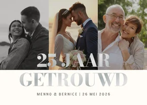 Jubileum fotocollage uitnodiging met zilverfolie