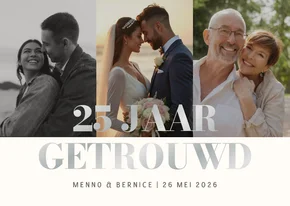 Jubileum fotocollage uitnodiging met zilverfolie