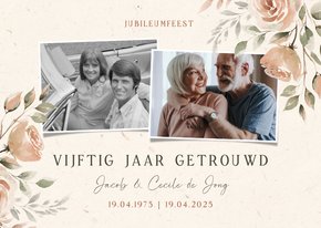 Jubileum uitnodiging 50 jaar fotocollage met bloemen 