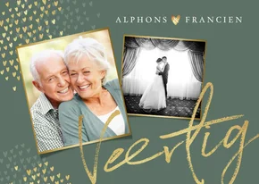 Jubileum uitnodiging goud stijlvol hartjes groen foto's