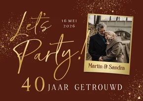 Jubileumfeest uitnodiging goud let's party 40 foto hartjes