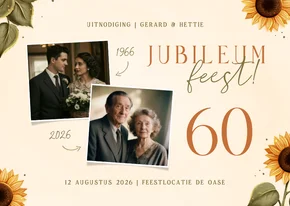 Jubileumkaart aanpasbaar met zonnebloemen
