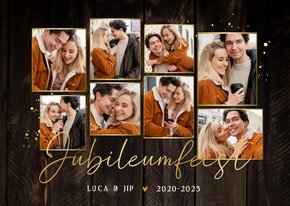 Jubileumkaart fotocollage houtlook goud feestje