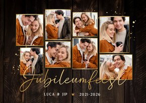 Jubileumkaart fotocollage houtlook goud feestje