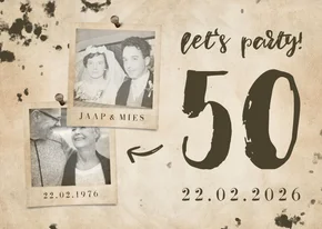 Jubileumkaart 'let's party' vintage met foto's en getal