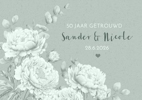 Jubileumkaart pioenrozen en eucalyptus