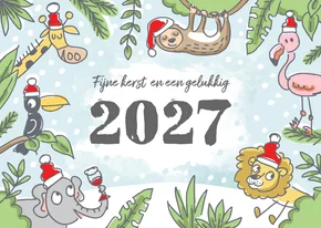 Junglekerstkaart met wilde dieren