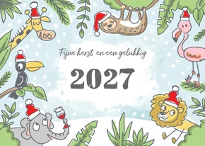 Junglekerstkaart met wilde dieren