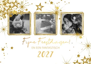 Kerst modern kerstkaart met 3 foto's en vele sterren 2027