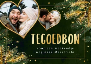Kerst tegoedbon dennentakken goud sterretjes foto's hartjes